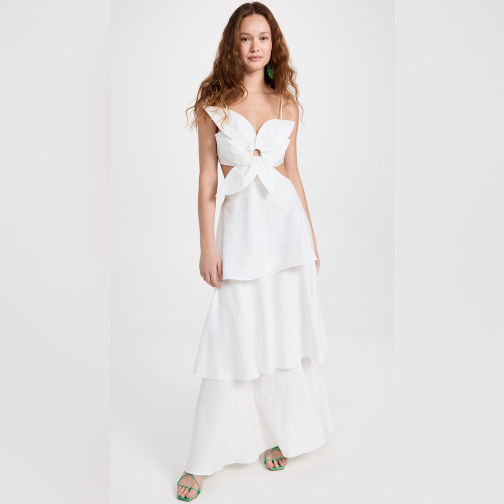 FARM Rio White Tiered Maxi Dress with Sculpted Floral Bodice - Picture 5 of 6